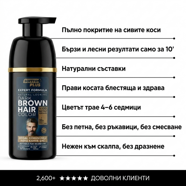 Softto Plus ТЪМНО КЕСТЕНЯВ – Оцветяващ шампоан за коса и брада