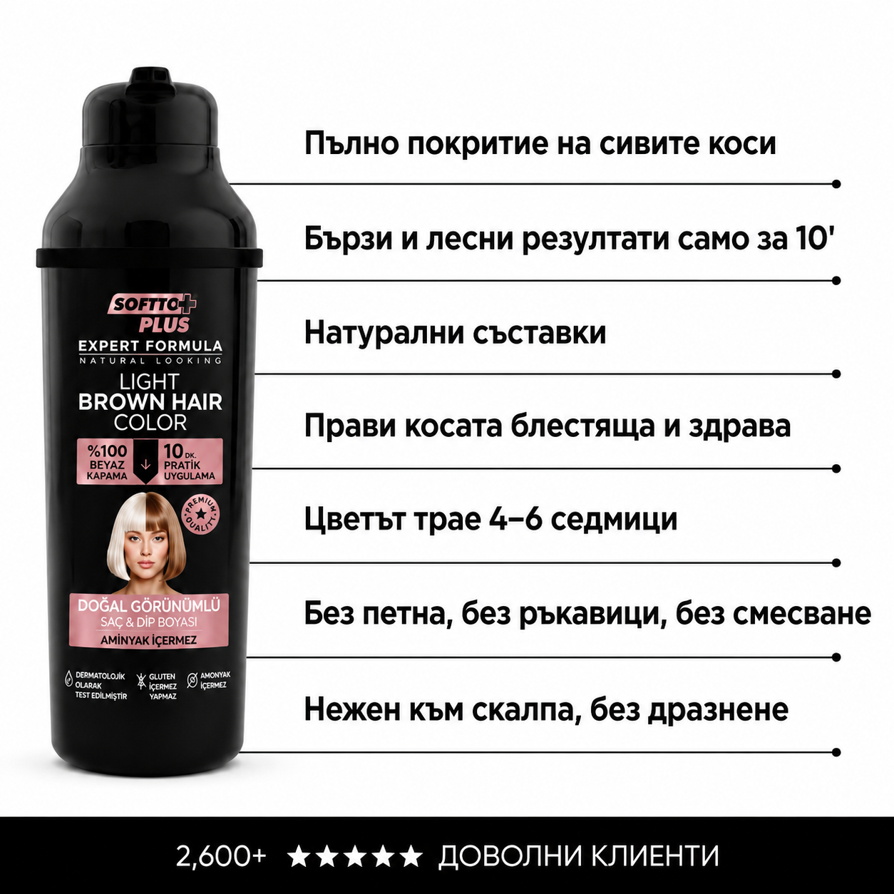 Soffto Plus СВЕТЛО КЕСТЕНЯВ - Оцветяващ шампоан за коса 400ml